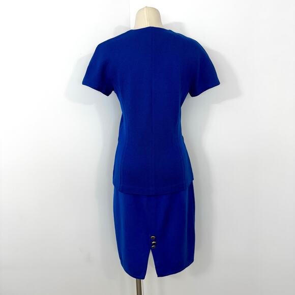 St. John Santana Knit SET Short Sleeve Cardigan and Skirt Blue Vintage | Size 6 - Picture 5 of 13